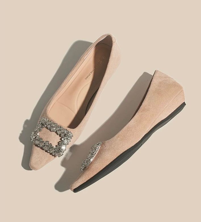 Crystal Buckle Pointed-Toe Flats