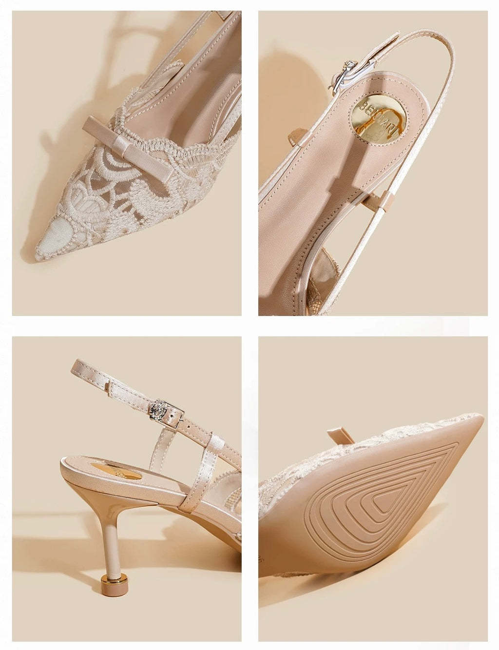 Lace Slingback Pointed-Toe Heels