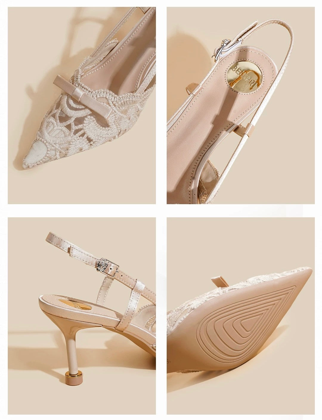 Lace Slingback Pointed-Toe Heels