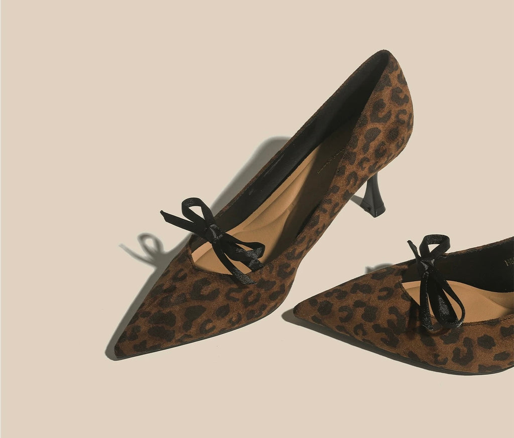 Leopard Print Bow-Detail Pumps