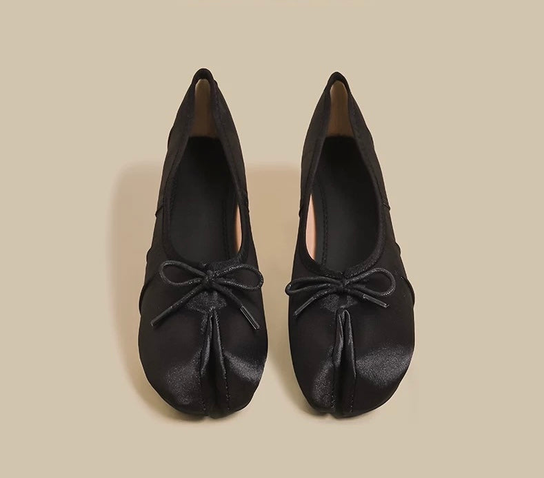 Satin Split-Toe Bow Flats