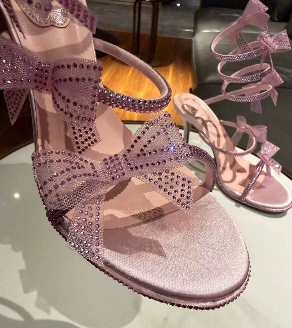 Rosé Bow Embellished Stiletto Sandals