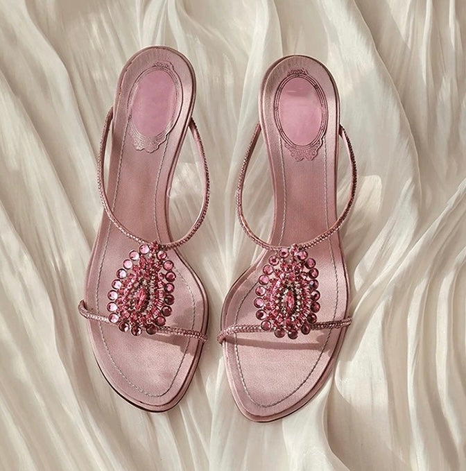 Elegant Pink Crystal-Embellished Heeled Sandals