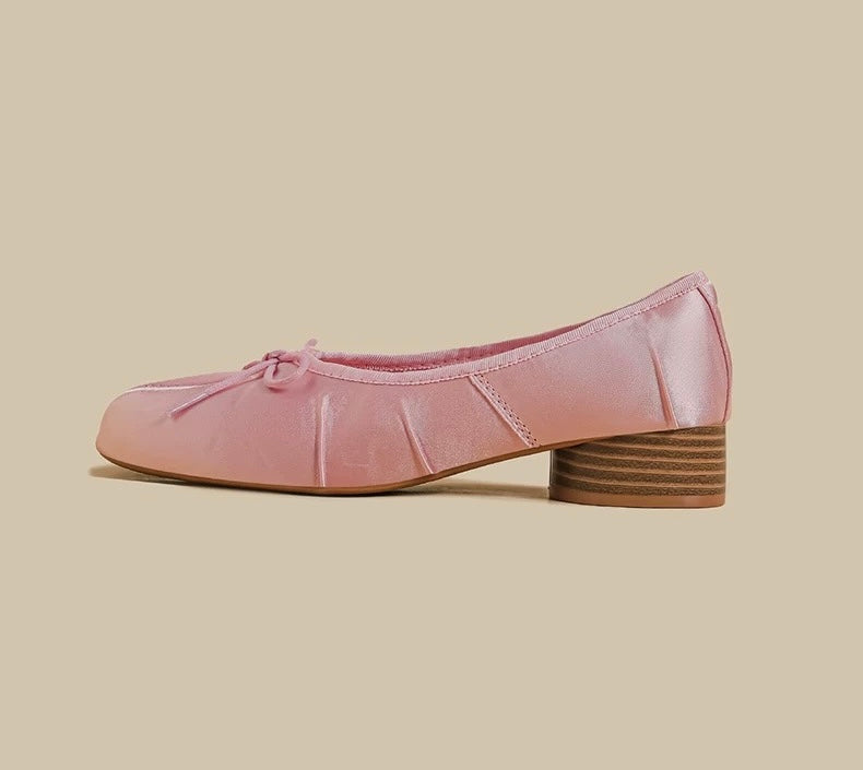 Satin Split-Toe Bow Flats