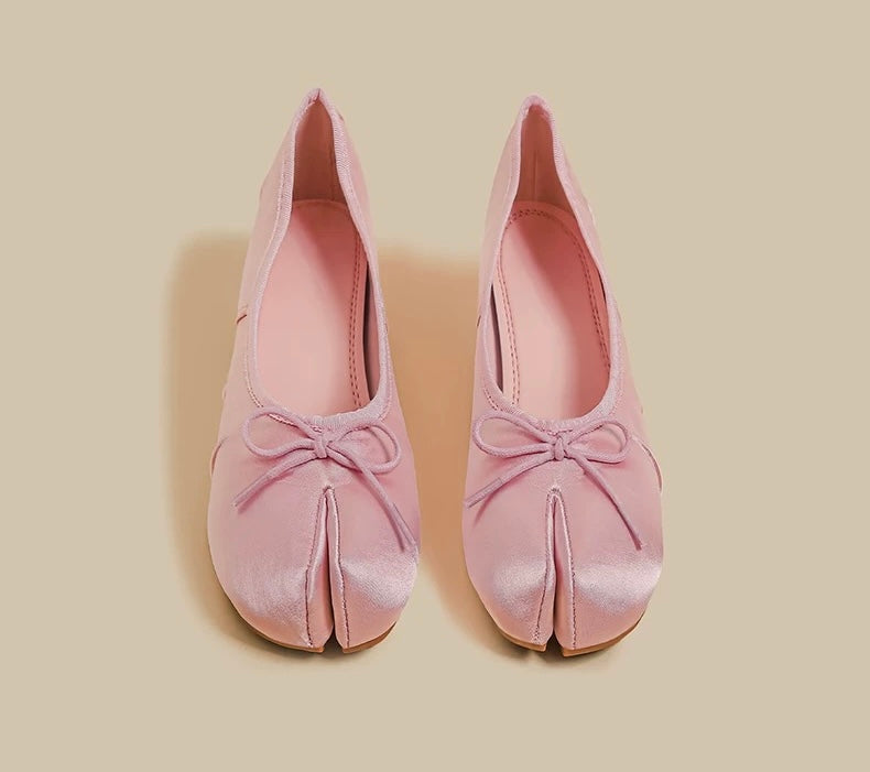 Satin Split-Toe Bow Flats