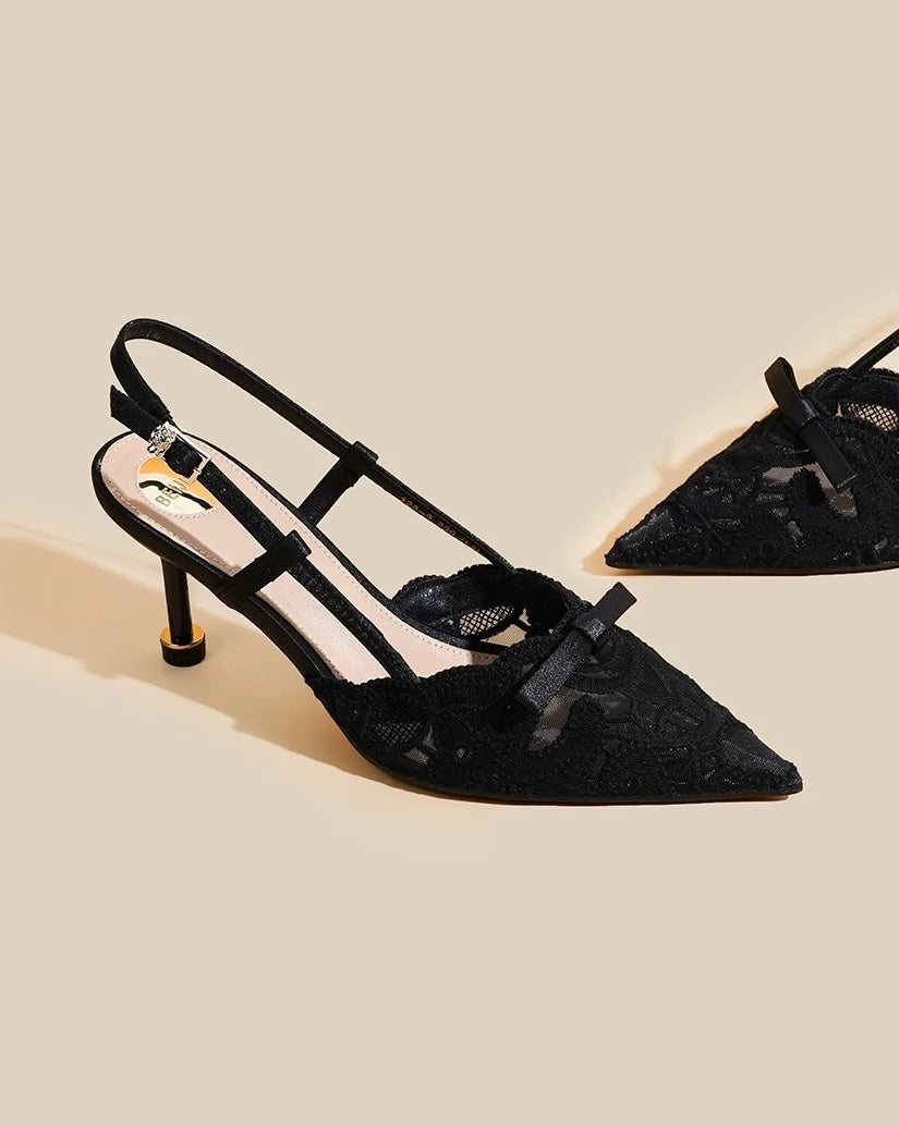 Lace Slingback Pointed-Toe Heels