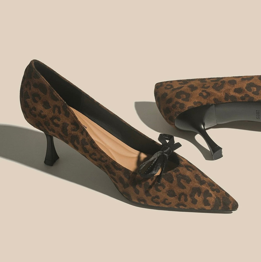 Leopard Print Bow-Detail Pumps