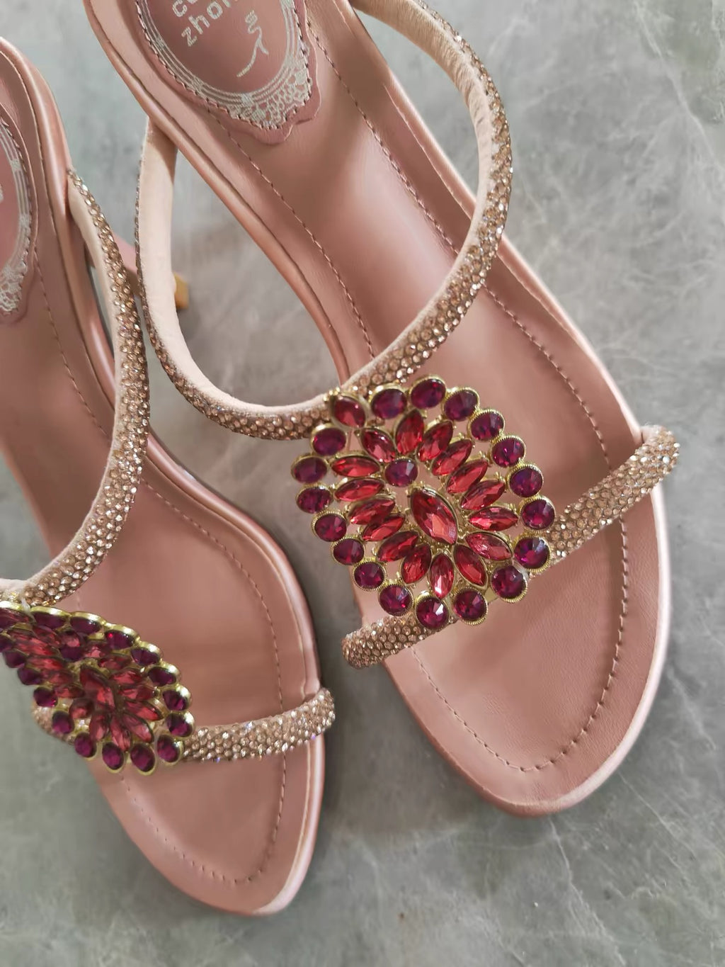 Elegant Pink Crystal-Embellished Heeled Sandals