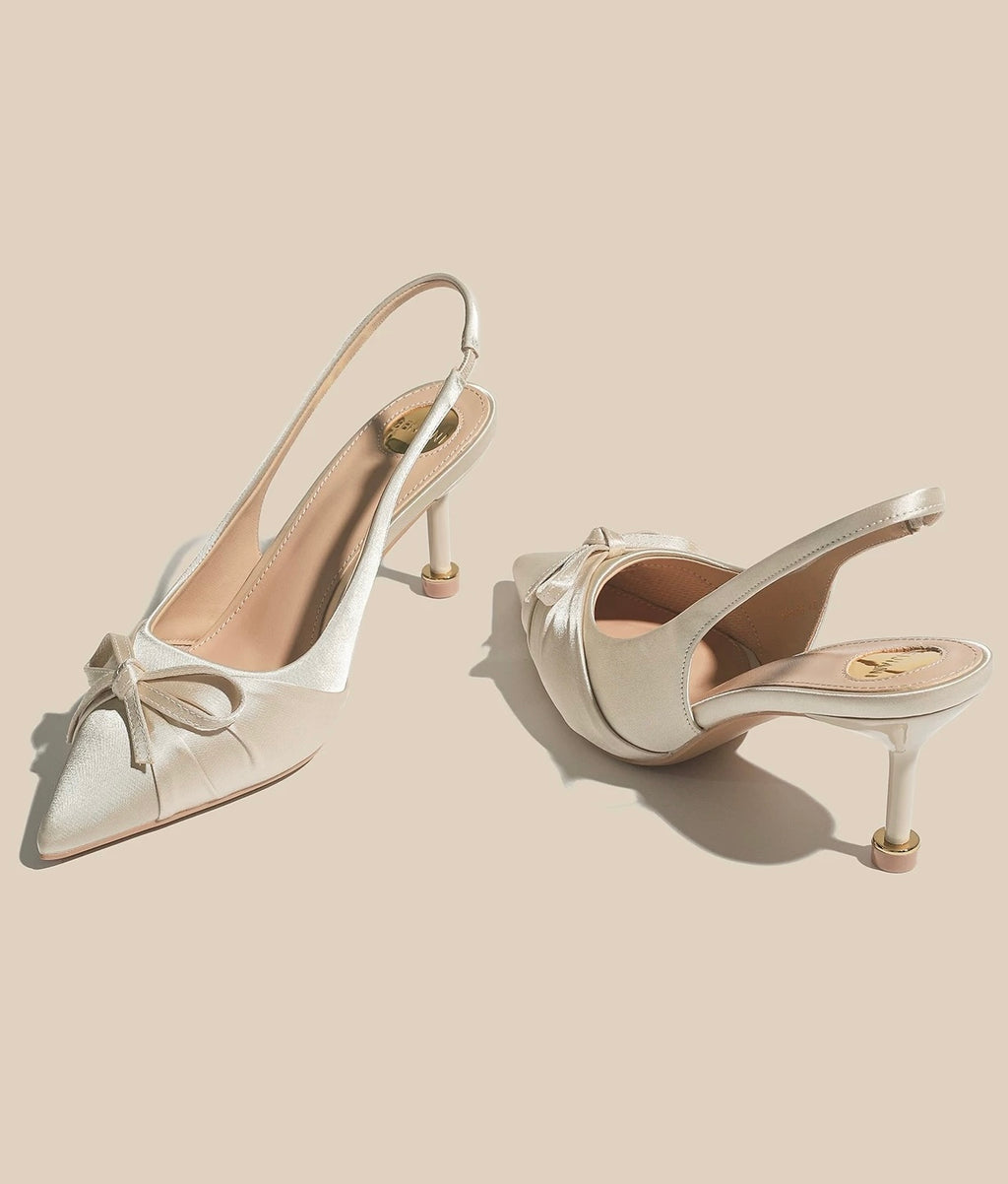 Satin Bow Slingback Heels