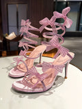 Rosé Bow Embellished Stiletto Sandals