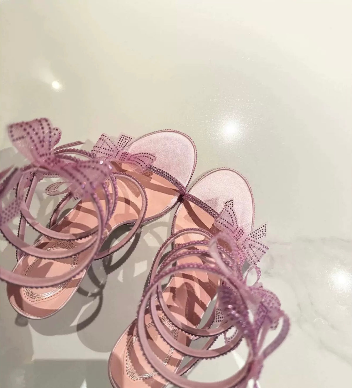 Rosé Bow Embellished Stiletto Sandals