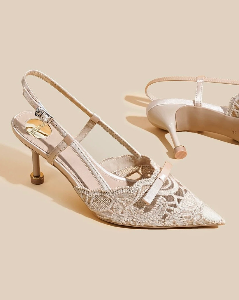 Lace Slingback Pointed-Toe Heels