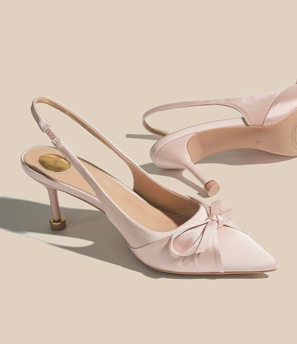 Satin Bow Slingback Heels