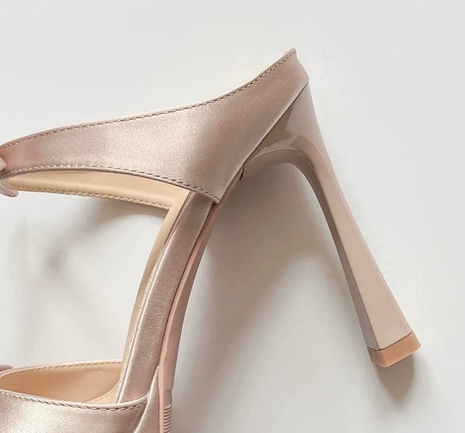 Satin Bow High Heeled Mules