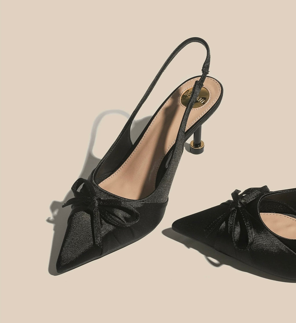 Satin Bow Slingback Heels