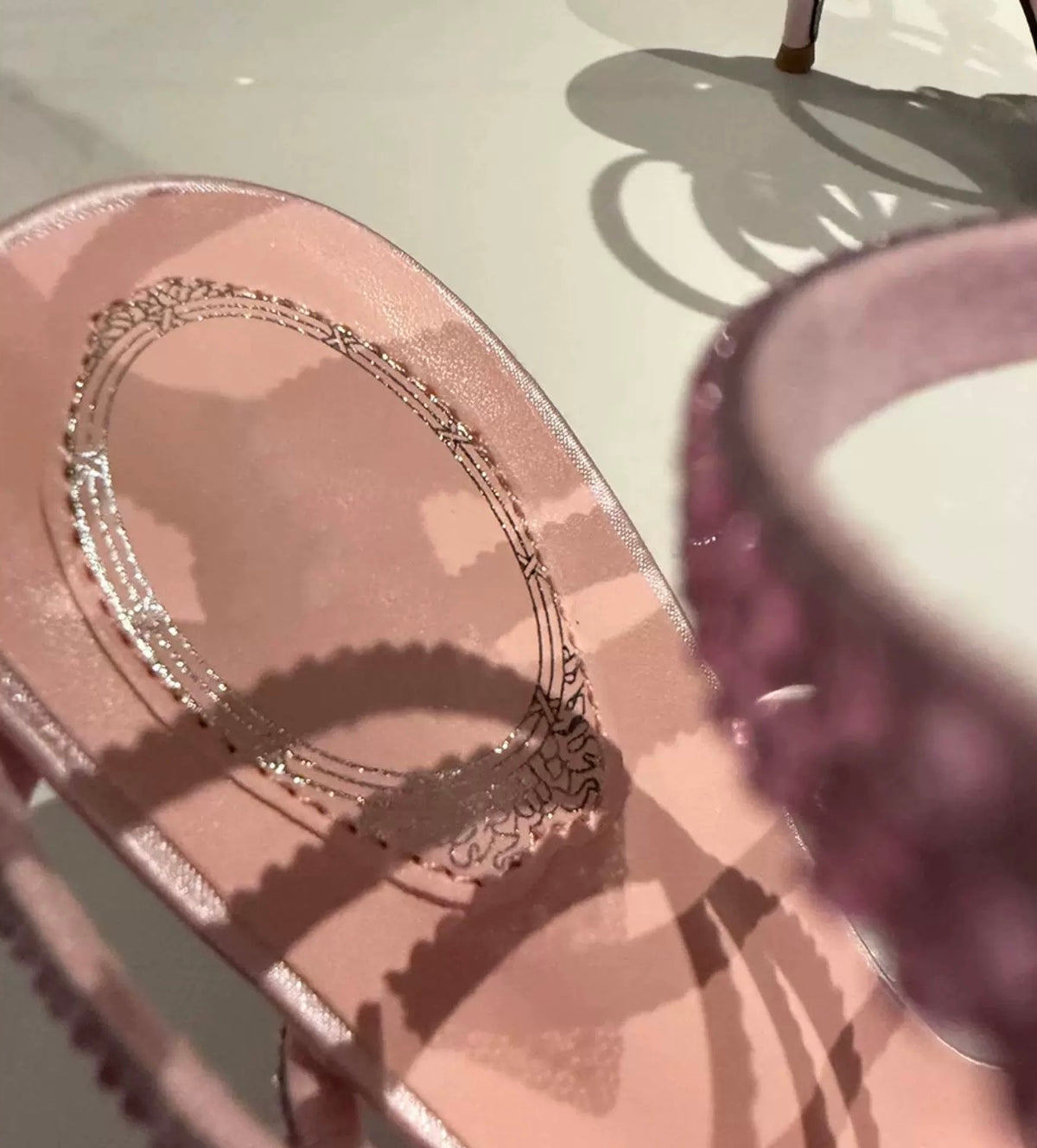 Rosé Bow Embellished Stiletto Sandals