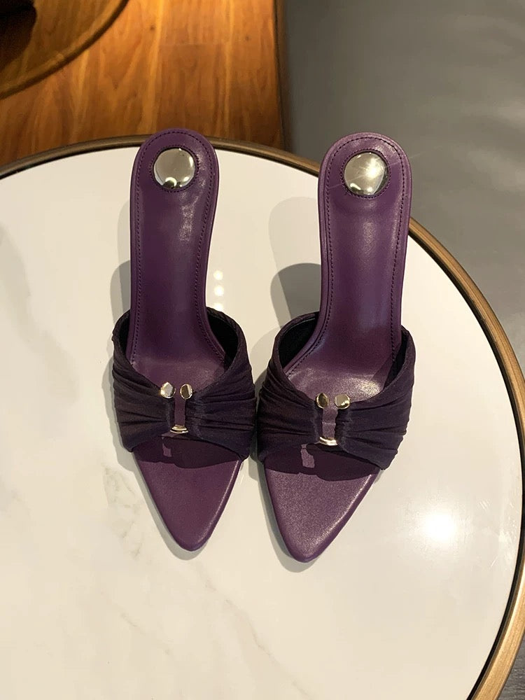 Plum Ruched Satin Heels