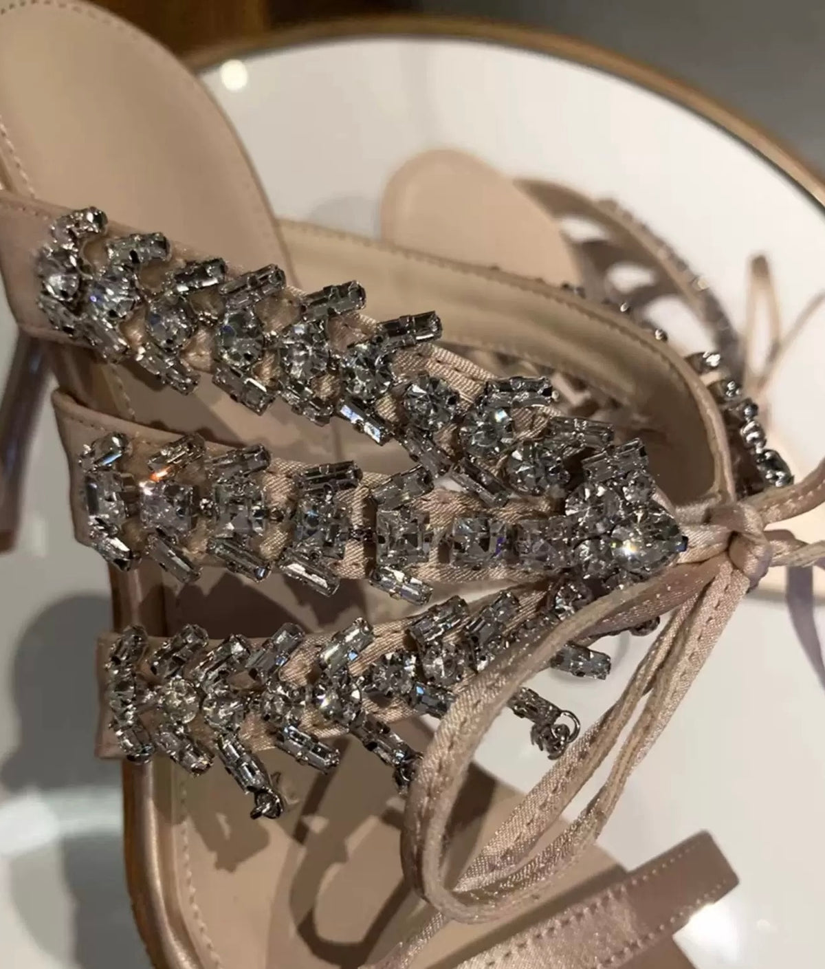 Crystal Embellished Satin Heels
