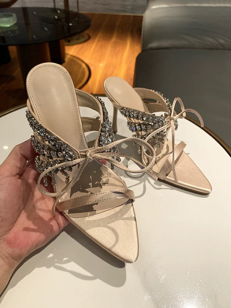 Crystal Embellished Satin Heels