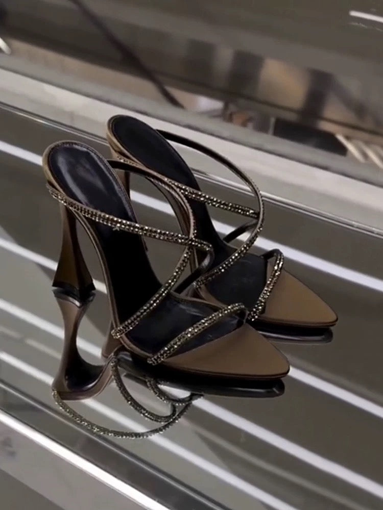 Crystal-Embellished Strappy Heeled Heels