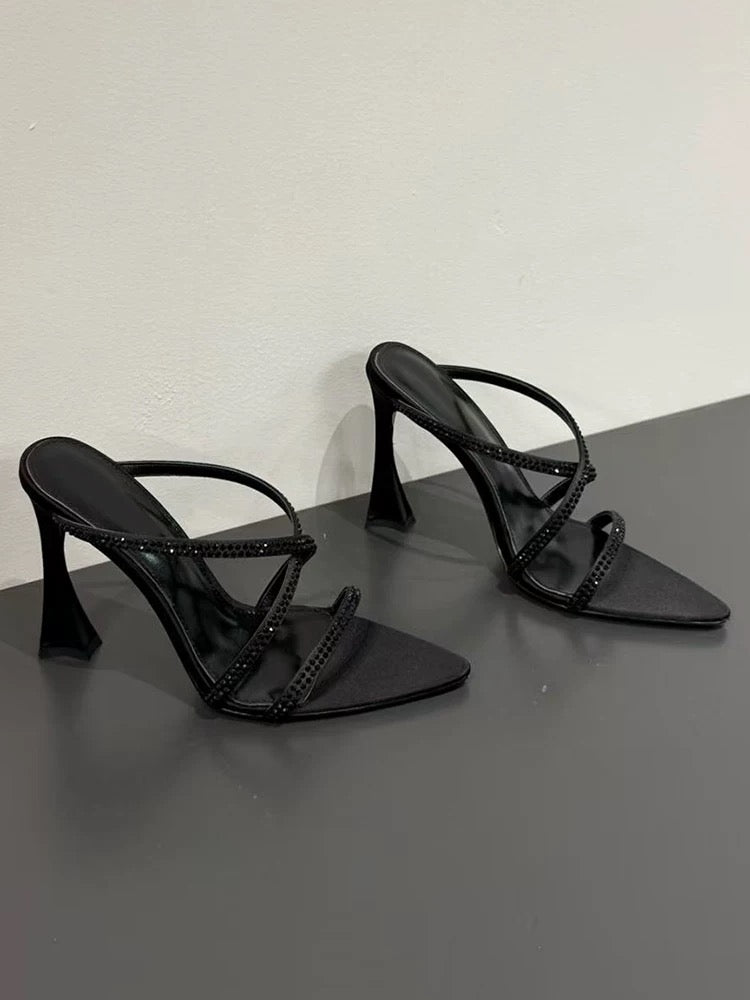 Crystal-Embellished Strappy Heeled Heels