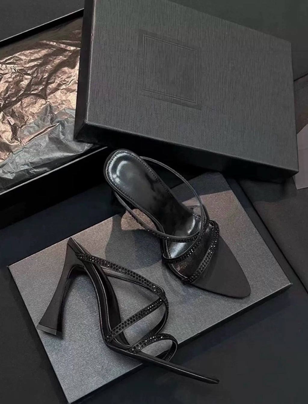 Crystal-Embellished Strappy Heeled Heels