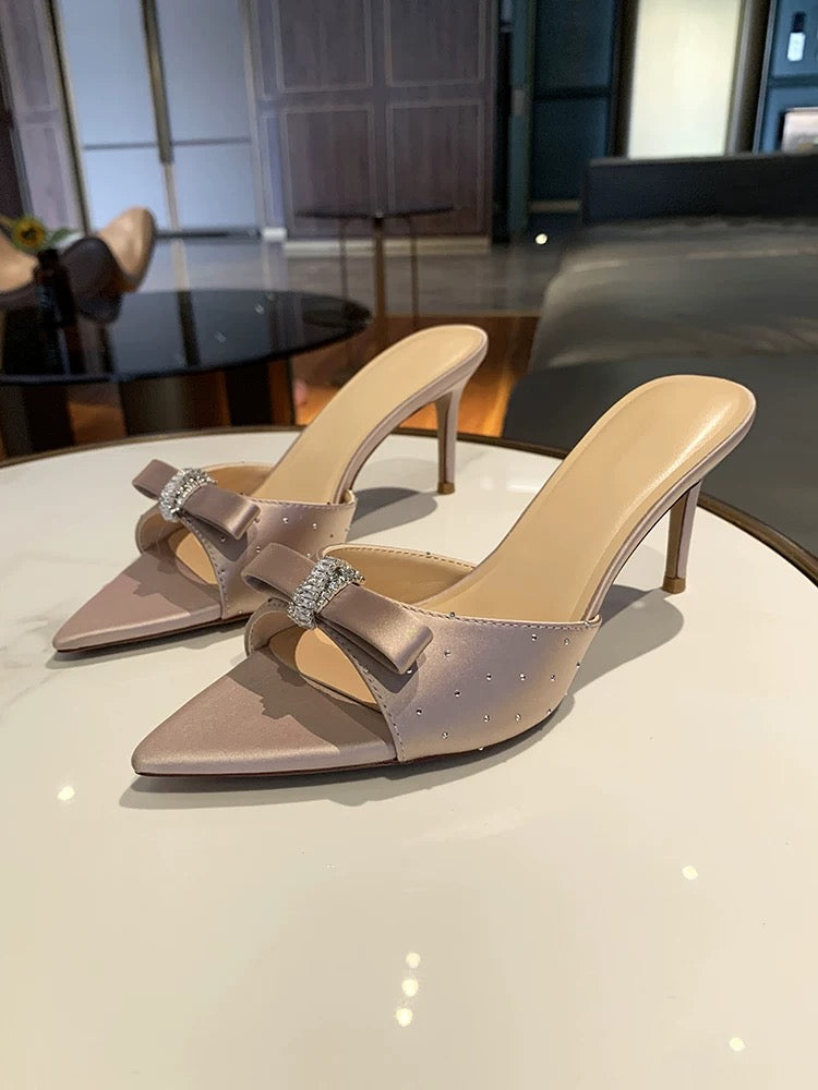 Bow Crystal Satin Heel