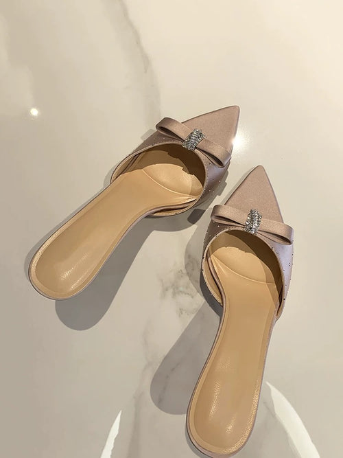 Bow Crystal Satin Heel