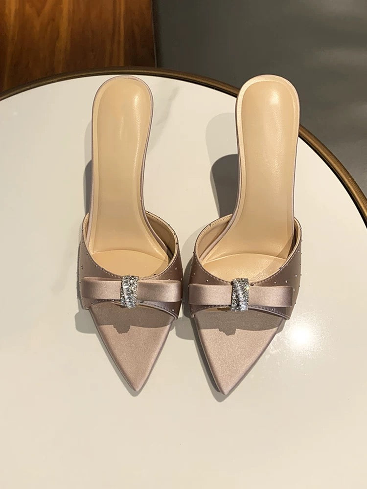 Bow Crystal Satin Heel