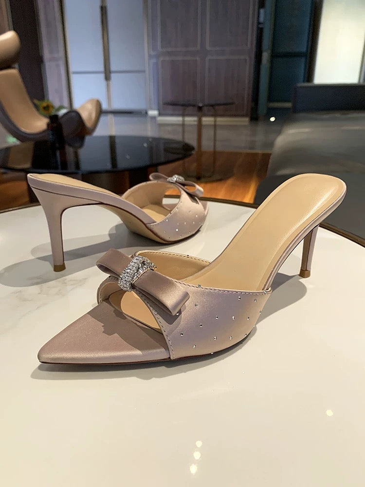 Bow Crystal Satin Heel