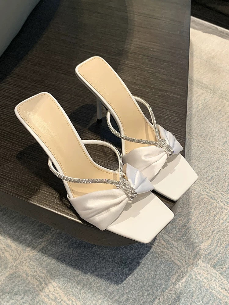 Satin Crystal Strap Mules