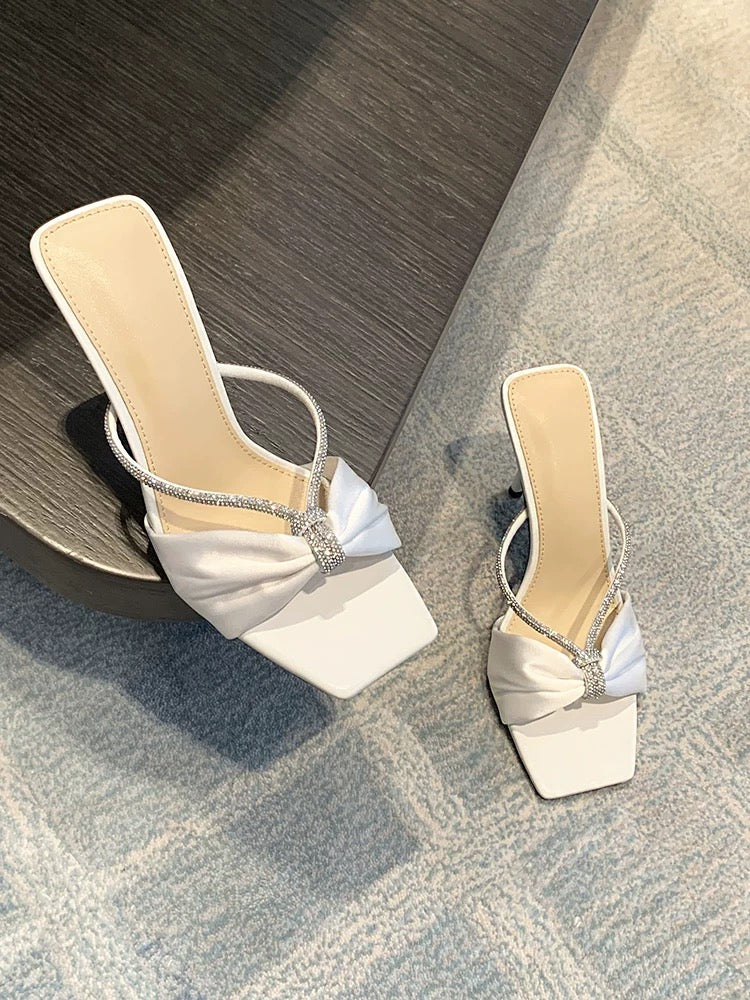 Satin Crystal Strap Mules