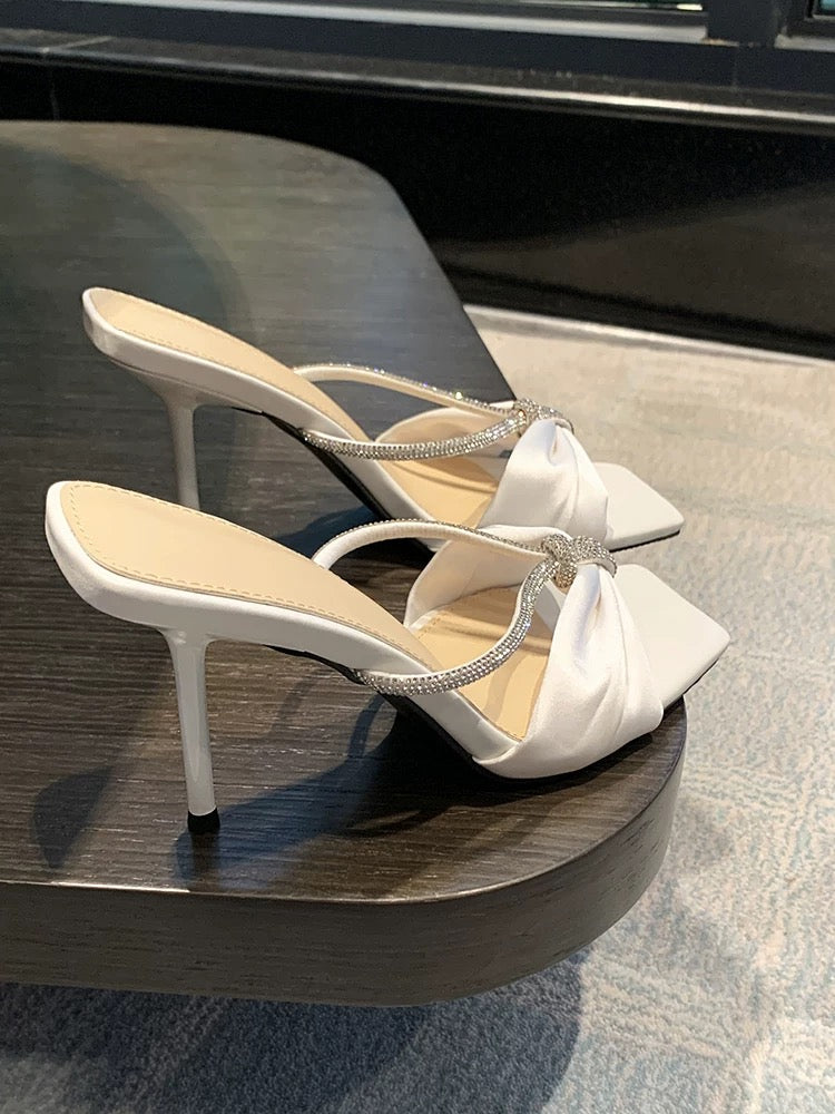 Satin Crystal Strap Mules