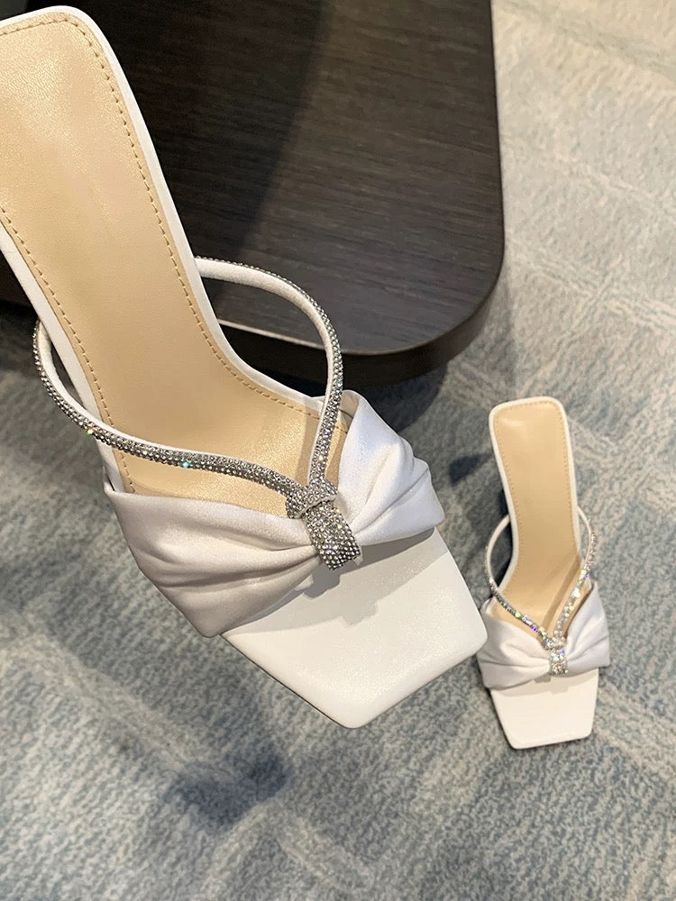 Satin Crystal Strap Mules