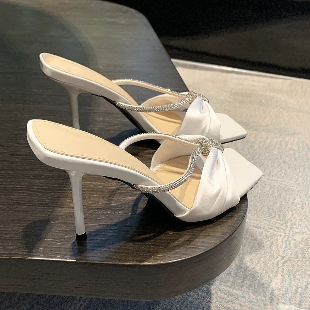 Satin Crystal Strap Mules