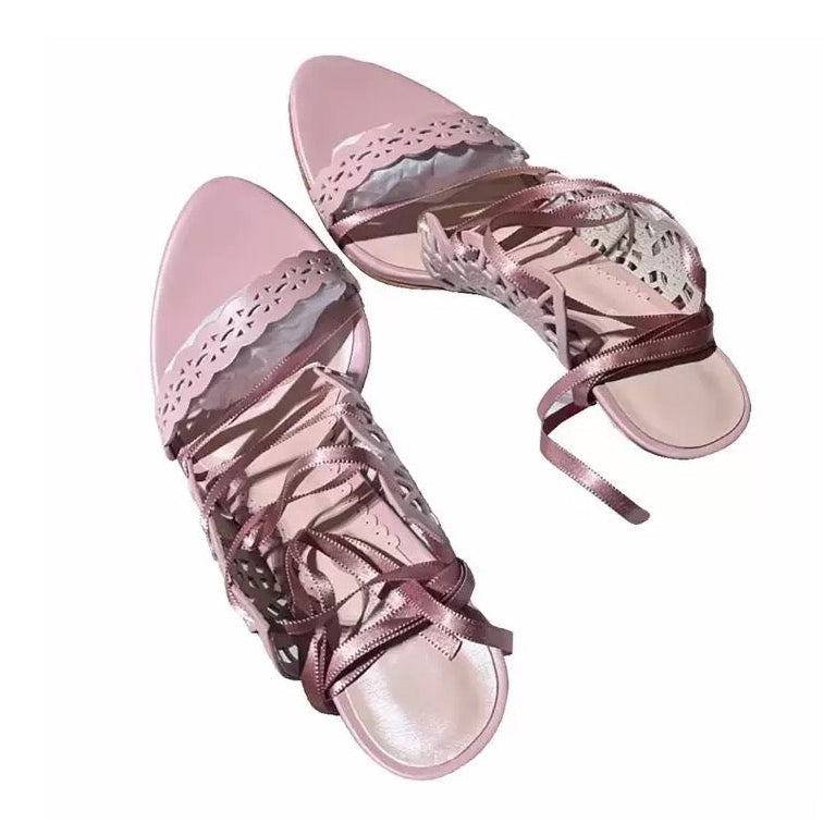 Blush Ribbon Lace Stiletto Sandals
