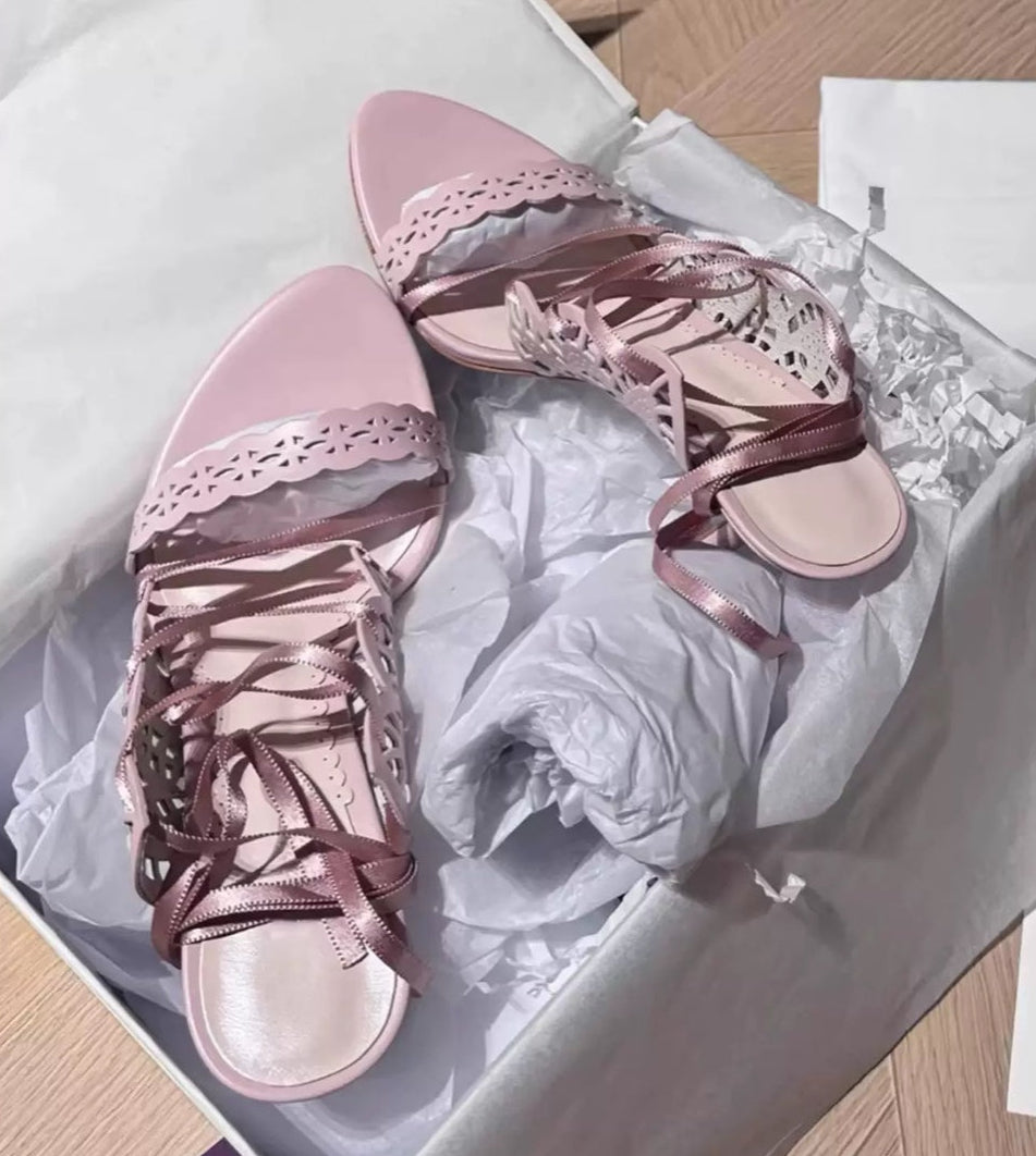 Blush Ribbon Lace Stiletto Sandals