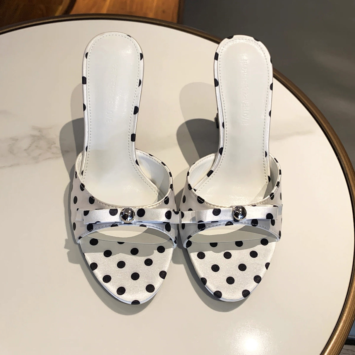 Polka Dot Bow Detail Stiletto Mules