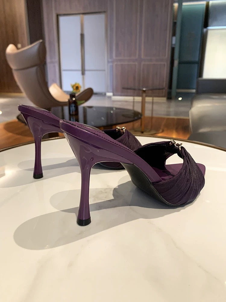 Plum Ruched Satin Heels