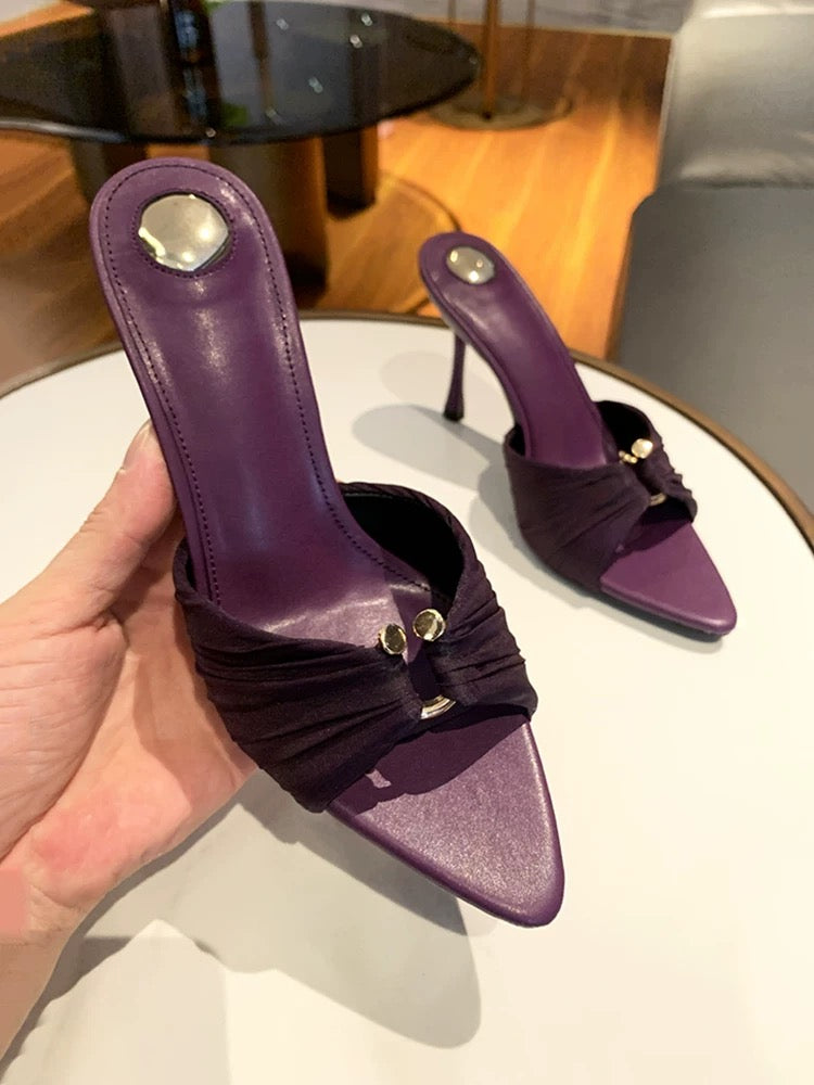 Plum Ruched Satin Heels