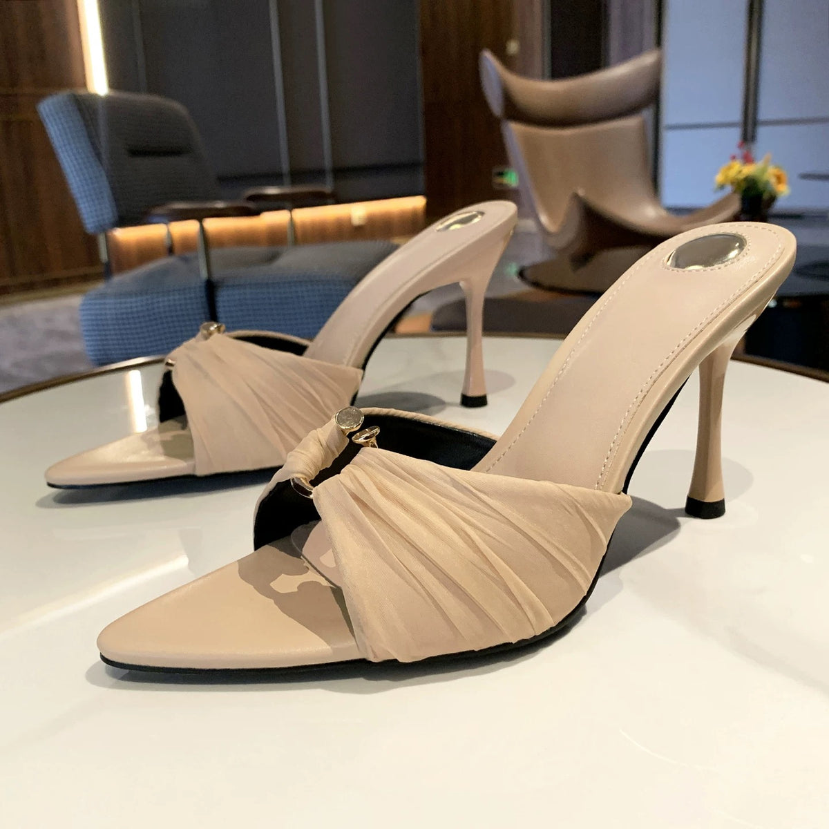 Luna Draped Open-Toe Heels