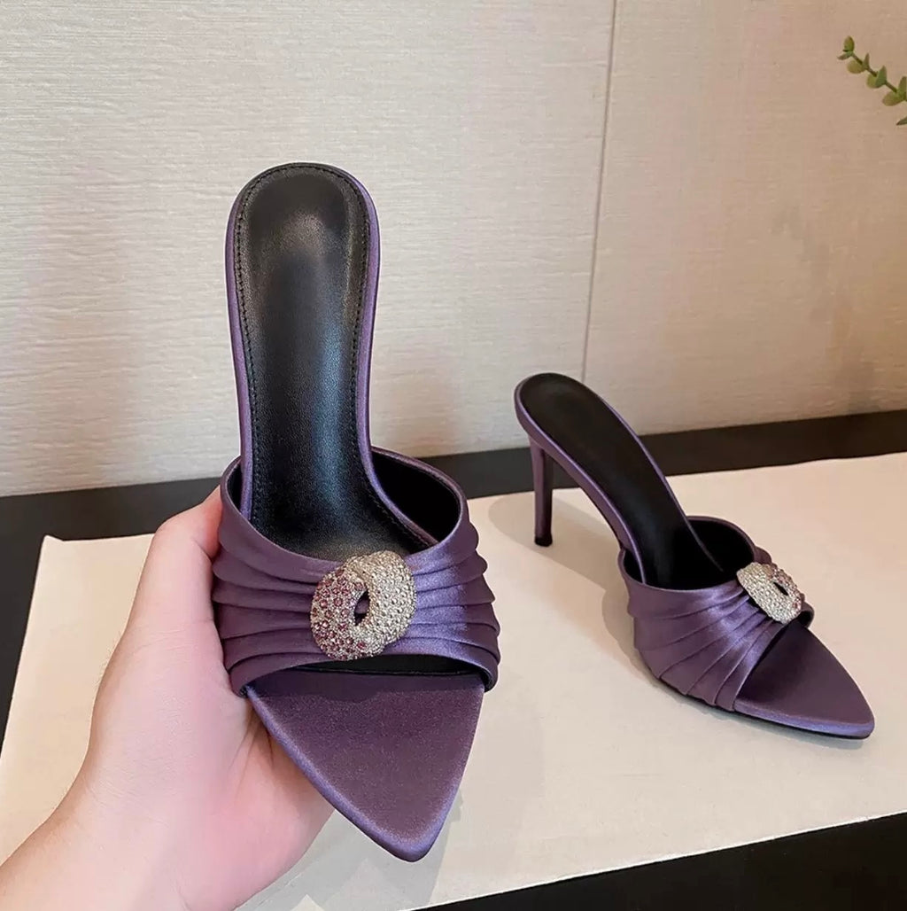 Luxe Crystal Buckle Satin Heel