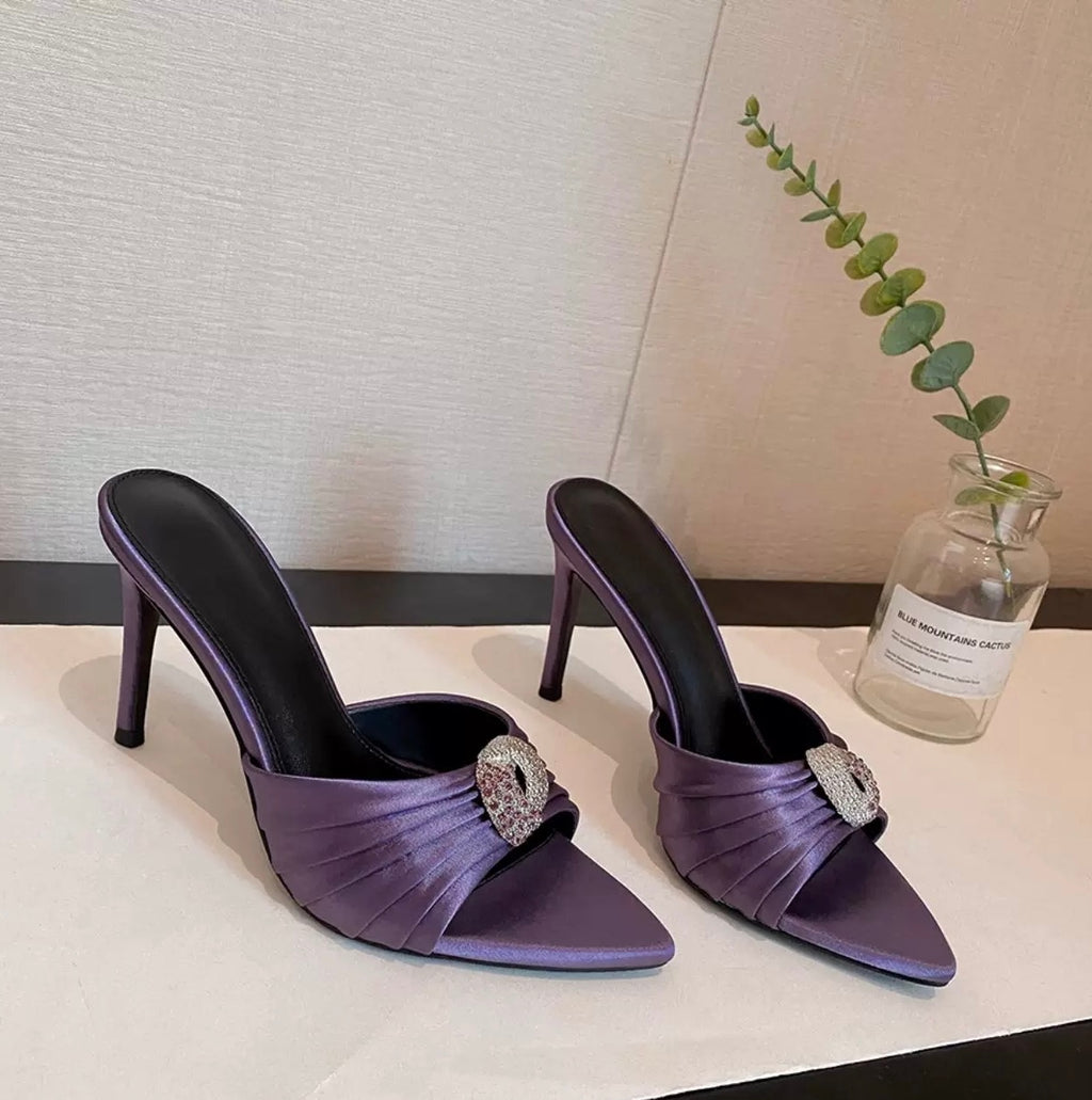 Luxe Crystal Buckle Satin Heel