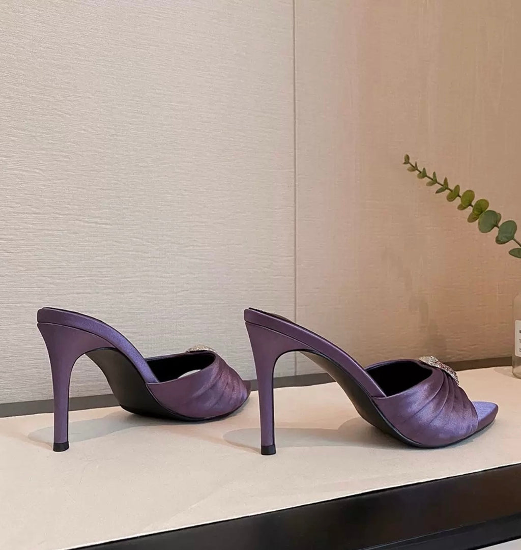 Luxe Crystal Buckle Satin Heel