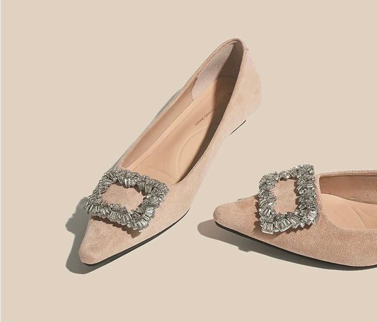Crystal Buckle Pointed-Toe Flats