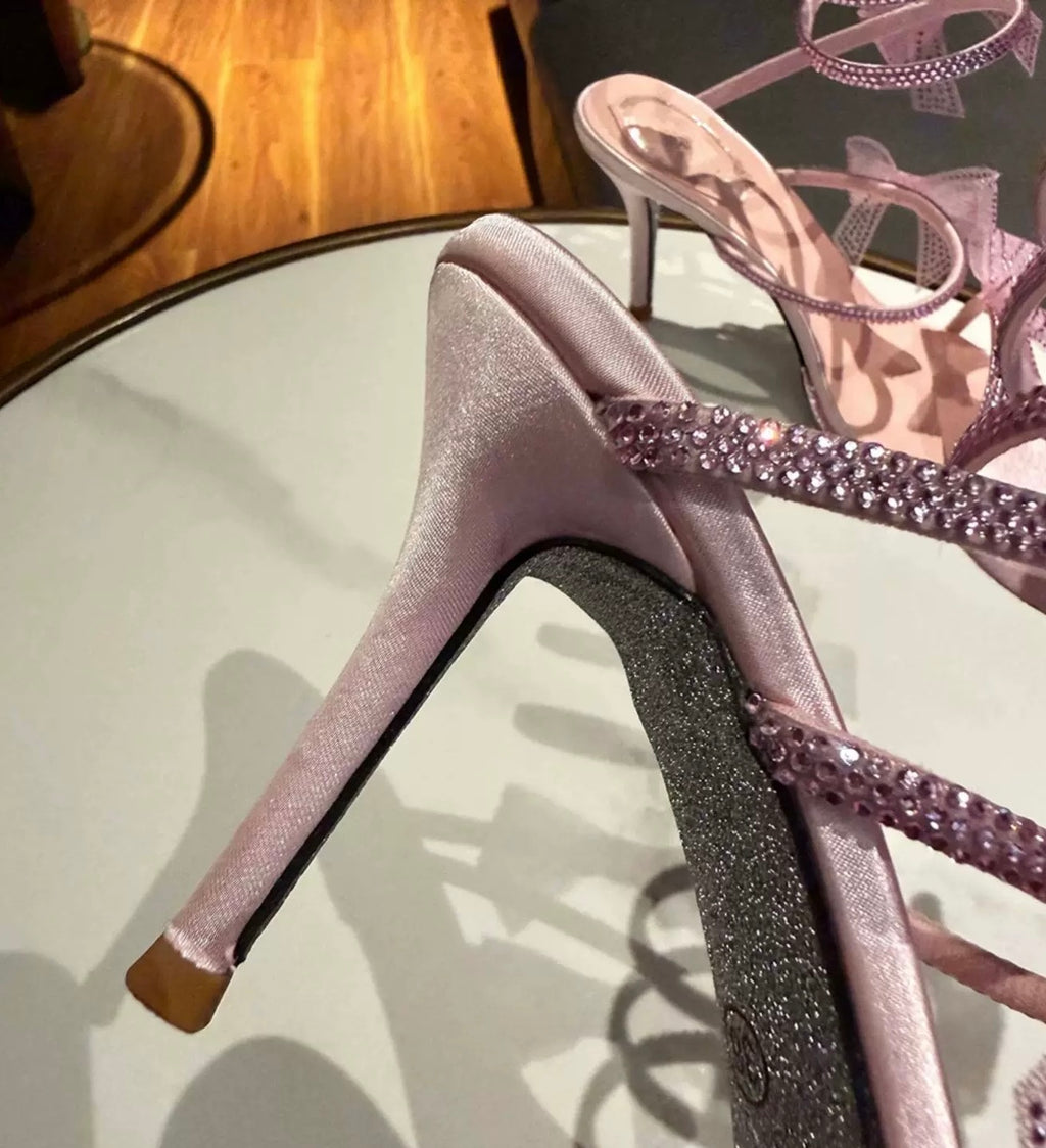 Rosé Bow Embellished Stiletto Sandals