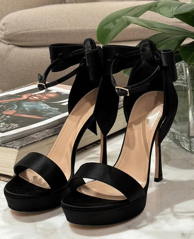 Satin Bow Platform Heels