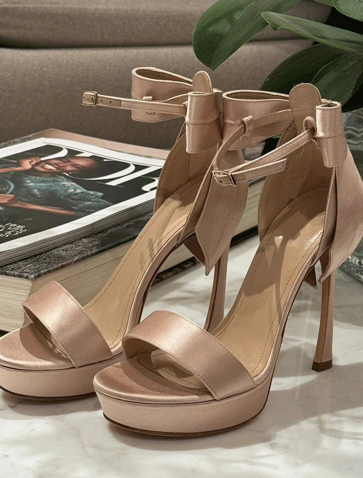 Satin Bow Platform Heels